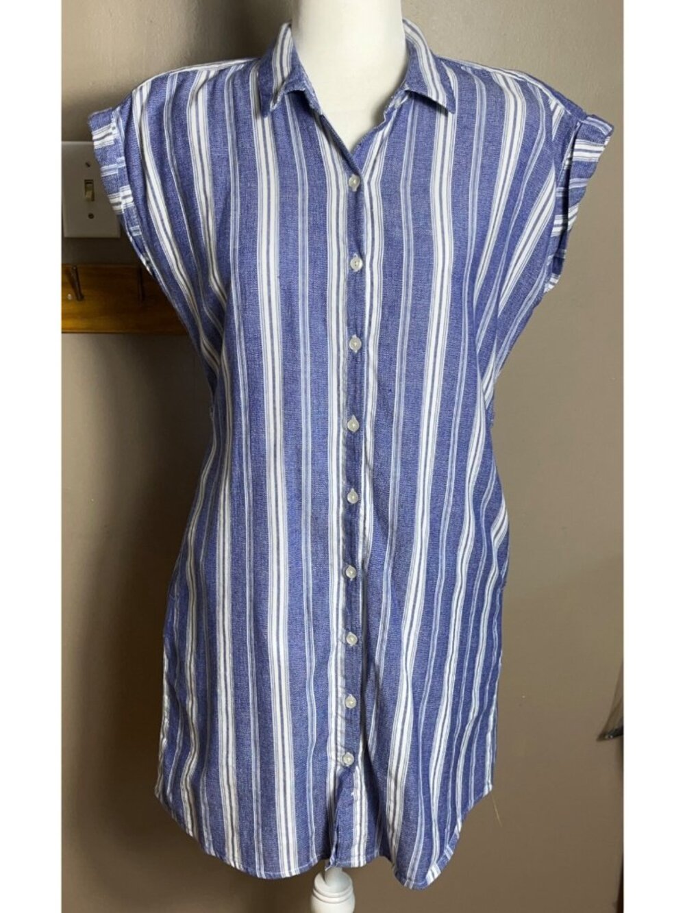 Harper Heritage Shirt Dress Blue Button Preppy Summer Casual Tunic Pockets Wom M - Picture 3 of 12